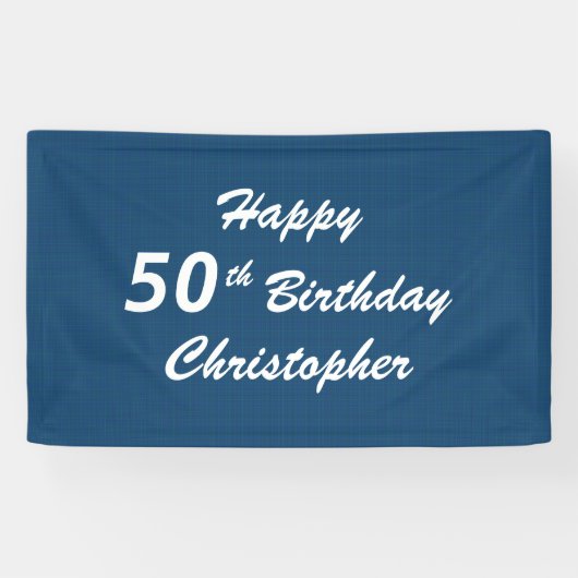 Personalisierter Name 50. Geburtstag Blau Kariert Banner (Horizontal)