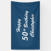 Personalisierter Name 50. Geburtstag Blau Kariert Banner (Vertikal)