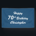 Personalisierter Name 70. Geburtstagsparty Blau Ka Banner<br><div class="desc">Was für ein einzigartiges Banner für eine 70. Geburtstagsparty. Der Hintergrund ist ein blaues kariertes Muster. Sie können drei Zeilen weißen Text Ihrer Wahl personalisieren - geeignet für jeden Namen,  jedes Alter. Wählen Sie Indoor oder Outdoor Material. Alle Rechte vorbehalten © 2016 Alan & Marcia Socolik.</div>