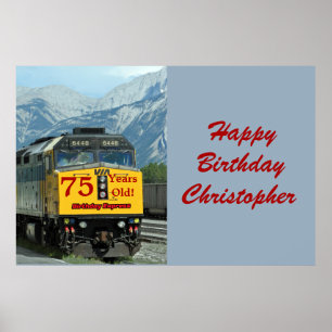 Personalisierter Name 75. Geburtstag Gelbe Zugmasc Poster