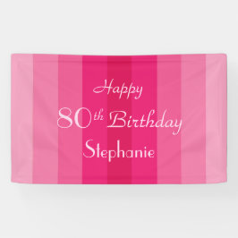 Personalisierter Name 80. Geburtstag Rosa Streifen Banner