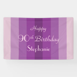 Personalisierter Name 90. Geburtstag Lila Streifen Banner