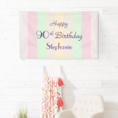 Personalisierter Name 90. Geburtstags Pastellstrei Banner (Insitu)