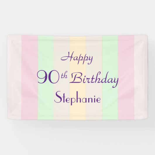 Personalisierter Name 90. Geburtstags Pastellstrei Banner (Horizontal)
