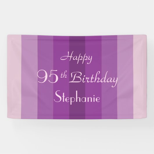 Personalisierter Name 95. Geburtstag Lila Streifen Banner (Horizontal)
