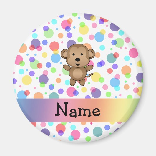 Personalisierter Name Affe Regenbogenpolka Punkte Magnet (Vorne)