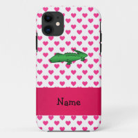 Personalisierter Name Alligator rosa Herzen Polka 