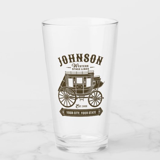 Personalisierter NAME Alte Western Stagecoach Befö Glas (Vorderseite)