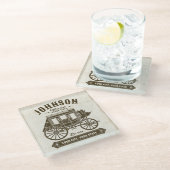 Personalisierter NAME Alte Western Stagecoach Befö Glasuntersetzer (Schrägansicht)