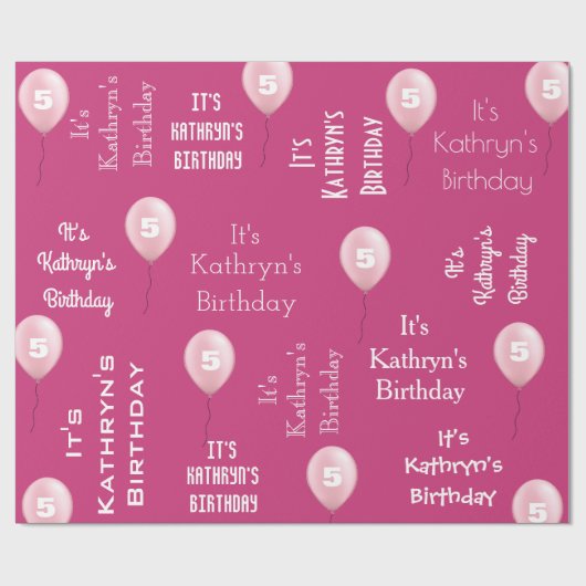 Personalisierter Name & Alter Geburtsdatum Rosa Geschenkpapier (Flach)