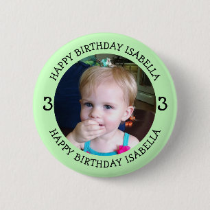 Personalisierter Name, Alter und Foto Geburtstag Button