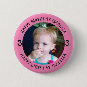 Personalisierter Name, Alter und Foto Geburtstag Button