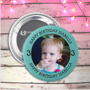 Personalisierter Name, Alter und Foto Geburtstag Button