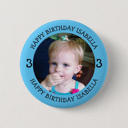 Personalisierter Name, Alter und Foto Geburtstag Button (Vorderseite)