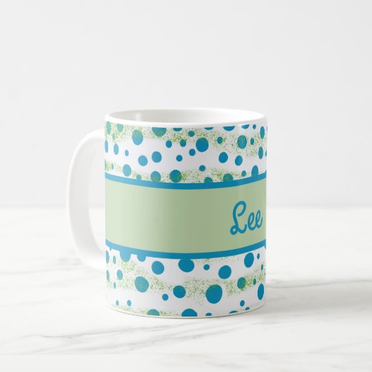 Personalisierter Name am Meer Blau und Grün Kaffeetasse (Vorderseite Links)