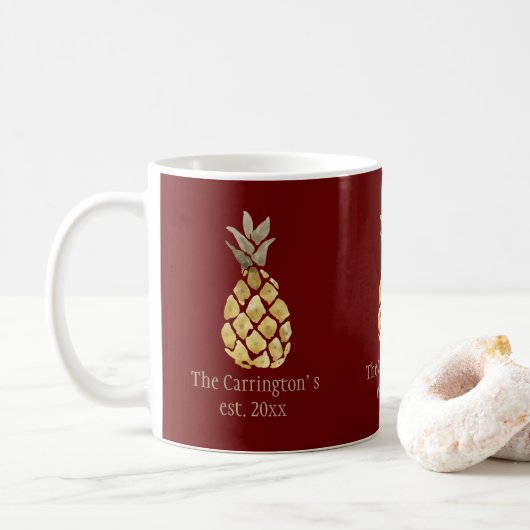Personalisierter Name Ananas Rustikale Red Coffee Kaffeetasse (Mit Donut)