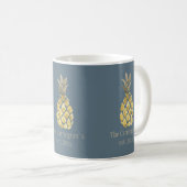 Personalisierter Name Ananas Rustikales Blau Kaffeetasse (VorderseiteRechts)