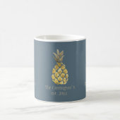 Personalisierter Name Ananas Rustikales Blau Kaffeetasse (Mittel)