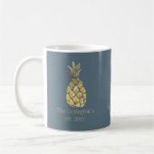 Personalisierter Name Ananas Rustikales Blau Kaffeetasse (Links)