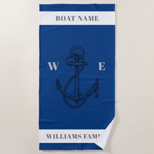 personalisierter Name Anchor "Nautical Adventure" Strandtuch (Vorderseite)
