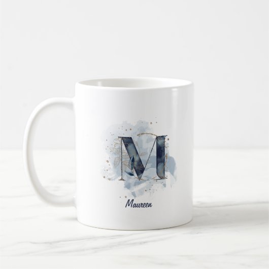 Personalisierter Name Anfangsbuchstabe für blaues Kaffeetasse (Links)