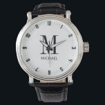 Personalisierter Name Anfangsmonogramm Armbanduhr<br><div class="desc">Ein einfaches personalisiertes Abschluss-Armbanduhr-Geschenk mit schwarzem Vorgeschmack und Name Monogram. Einfaches klassisches Aussehen.</div>