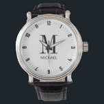 Personalisierter Name Anfangsmonogramm Armbanduhr<br><div class="desc">Ein einfaches personalisiertes Abschluss-Armbanduhr-Geschenk mit schwarzem Vorgeschmack und Name Monogram. Einfaches klassisches Aussehen.</div>