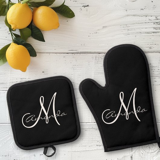 Personalisierter Name Anfangsmonogramm Ofenhandschuh & Topflappen-Set