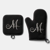 Personalisierter Name Anfangsmonogramm Ofenhandschuh & Topflappen-Set (Vorderseite)