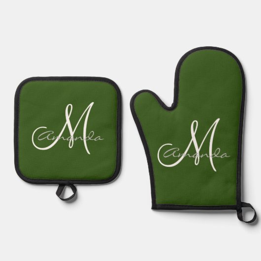 Personalisierter Name Anfangsmonogramm Ofenhandschuh & Topflappen-Set (Vorderseite)
