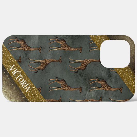 Personalisierter Name Animal Print Gold Glitzer Case-Mate iPhone Hülle (Rückseite (Horizontal))
