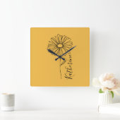 Personalisierter Name April daisy Birth Blume Quadratische Wanduhr (Zuhause)