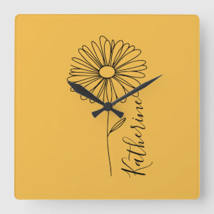 Personalisierter Name April daisy Birth Blume Quadratische Wanduhr