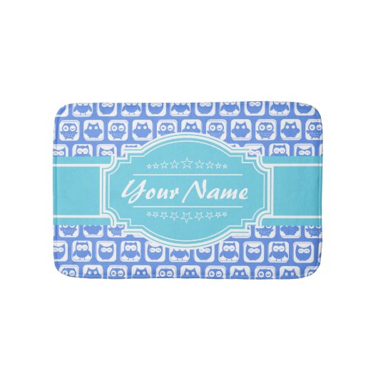 Personalisierter Name Aqua und Blue Owl Badematte (Vorderseite)