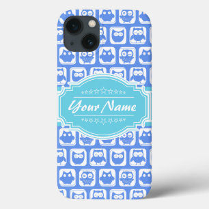 Personalisierter Name Aqua und Blue Owl iPhone 13 Hülle