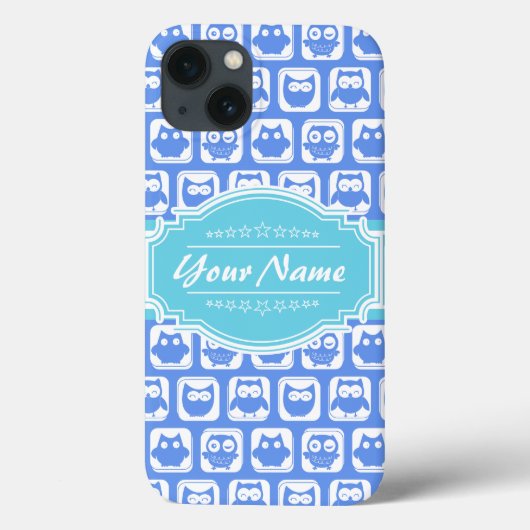 Personalisierter Name Aqua und Blue Owl Case-Mate iPhone Hülle (Rückseite)