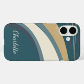 Personalisierter Name Aquamarin Beige Retro Abstra Case-Mate iPhone Hülle (Rückseite (Horizontal))