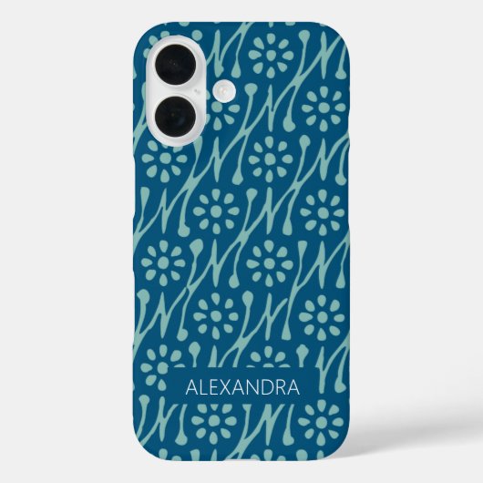 Personalisierter Name Aquamarin Blue Boho Floral R Case-Mate iPhone Hülle (Rückseite)