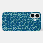 Personalisierter Name Aquamarin Blue Boho Floral R Case-Mate iPhone Hülle (Rückseite (Horizontal))