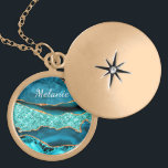 Personalisierter Name Aquamarin Blue Gold Marmor N Medaillon<br><div class="desc">Personalisierte Individuelle Name Textzeilen mit Agate Aquamarin Blue Gold Glitzer Marmor Aqua Türkis Geode Anpassbare Geschenke - Fügen Sie Ihren Namen / Text - Machen Sie Ihre besonderen Necklace Geschenke! Ändern und verschieben oder entfernen / Text / Elemente hinzufügen mit Anpassungs-Tool ! Wählen Sie Schriftart / Größe / Farbe! Design...</div>