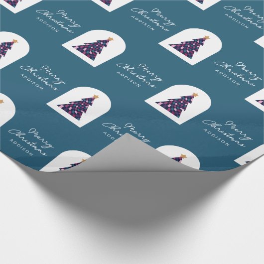 Personalisierter Name Aquamarin Schachtelbaum Geschenkpapier (Ecke)