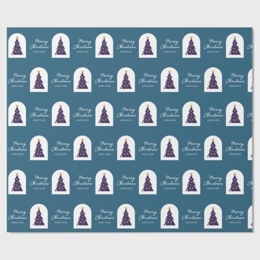 Personalisierter Name Aquamarin Schachtelbaum Geschenkpapier (Flach)