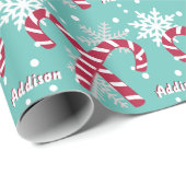 Personalisierter Name Aquamarin Snowflake Candy Ca Geschenkpapier (Rolleneckpunkt)