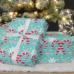 Personalisierter Name Aquamarin Snowflake Candy Ca Geschenkpapier