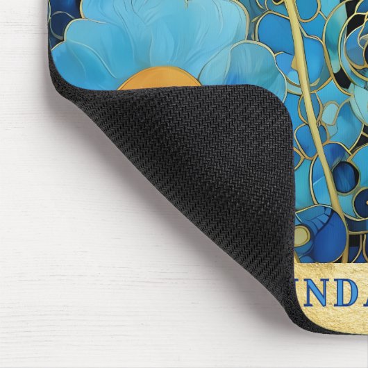 Personalisierter Name Art Blue Flowers Gold Abstra Mousepad (Ecke)