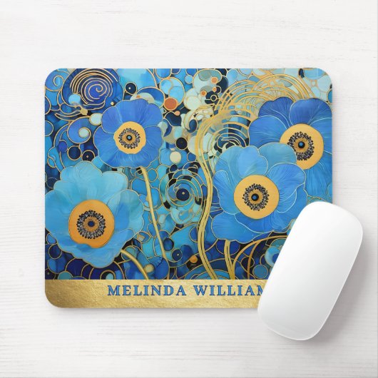 Personalisierter Name Art Blue Flowers Gold Abstra Mousepad (Mit Mouse)