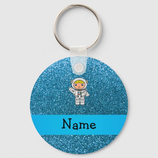 Personalisierter Name Astronaut Himmelsblau Glitze Schlüsselanhänger (Vorderseite)