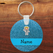 Personalisierter Name Astronaut Himmelsblau Glitze Schlüsselanhänger (Vorderseite)