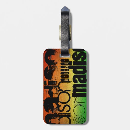 Personalisierter Name auf Neon Orange Yellow & Gre Gepäckanhänger (Rückseite vertikal)