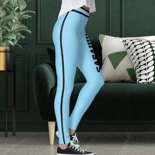 Personalisierter Name Baby Blau Schwarz Streifen S Leggings
